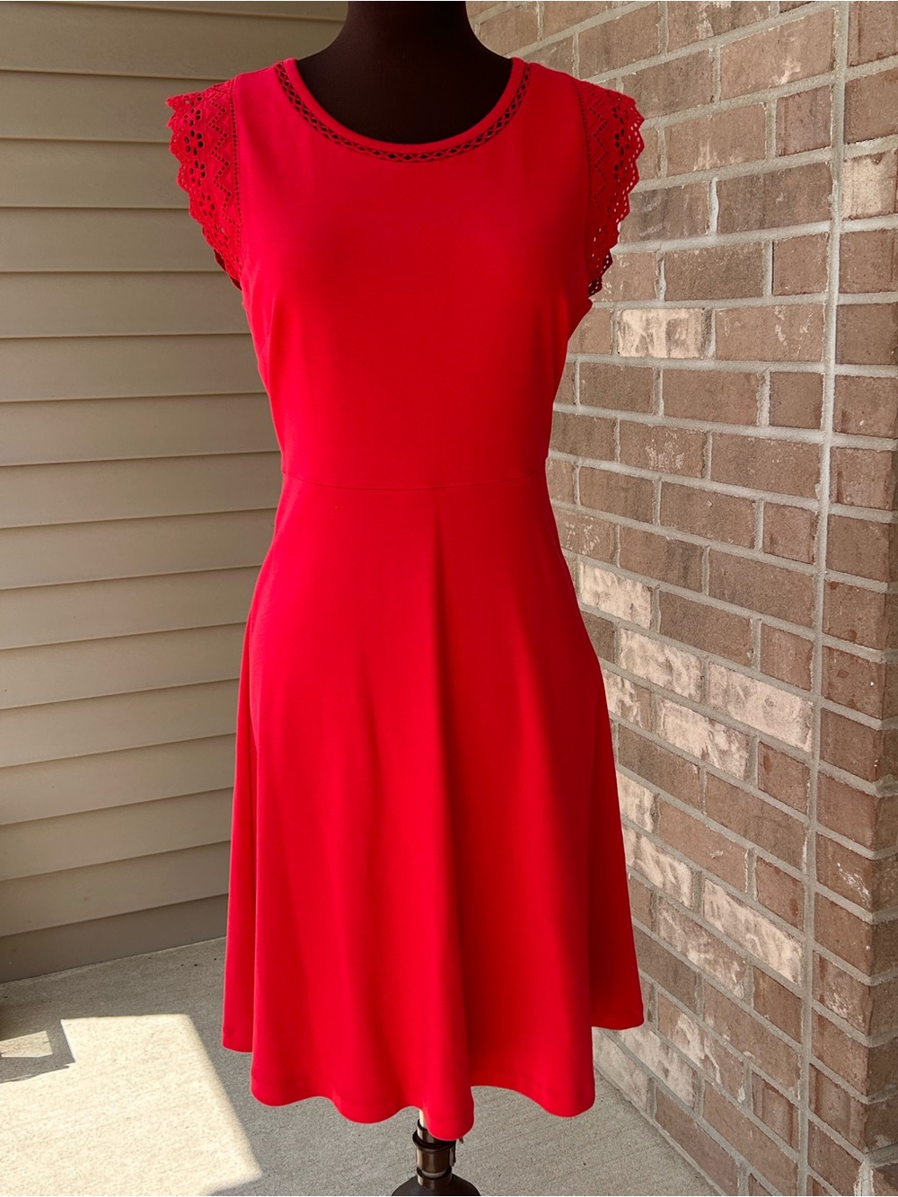 TALBOTS sSP gorgeous Red Lace Slv Dress-💯cotton-fit & flare-looks NEW!-back zip